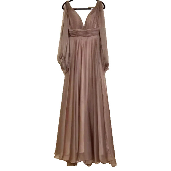 NWT Mac‎ Duggal 67414 Chiffon Split Sleeve Deep V-Neck A Line Gown Pink - Picture 5 of 7